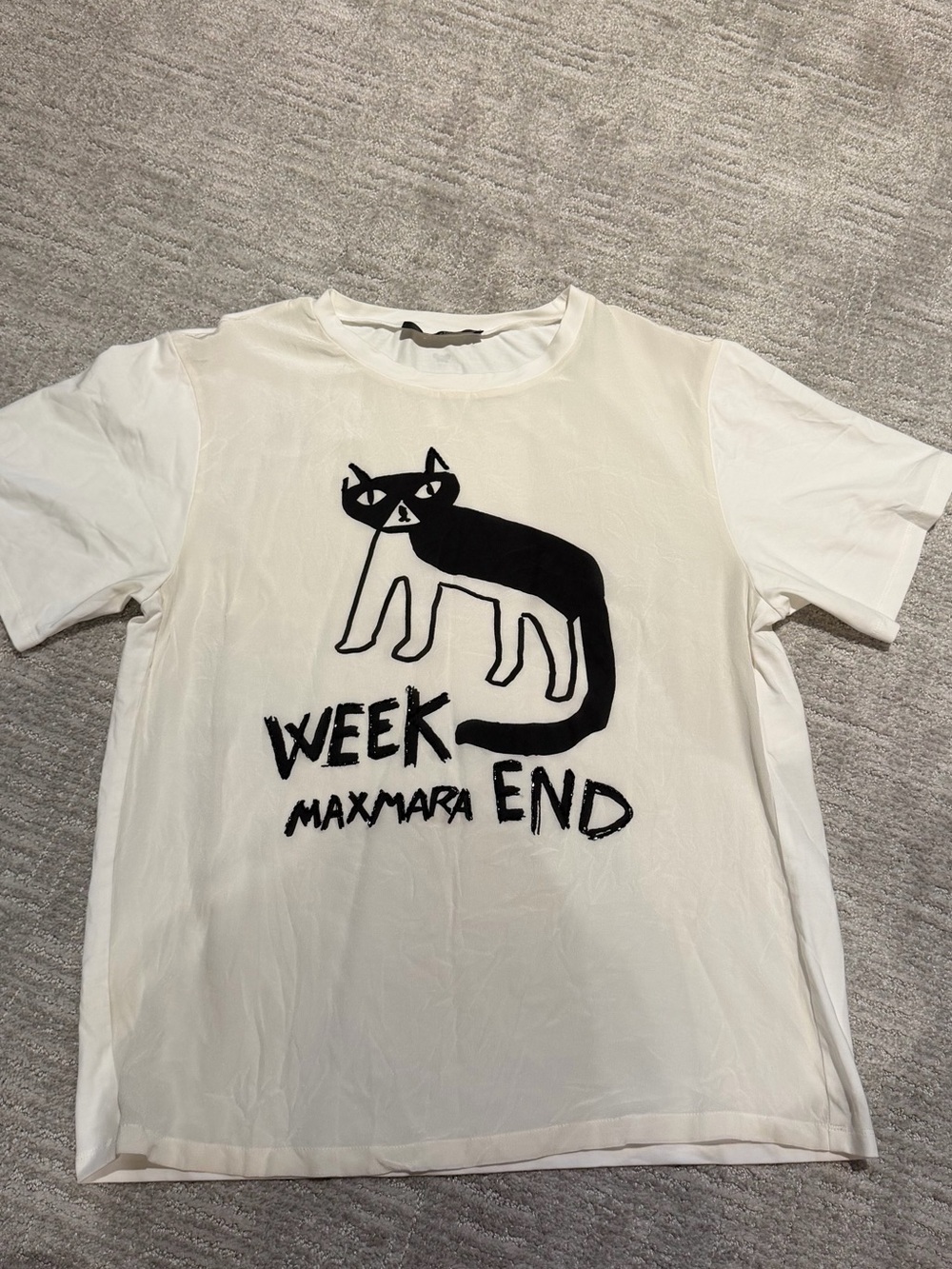 MaxMara White Tee with Black Cat Graphic